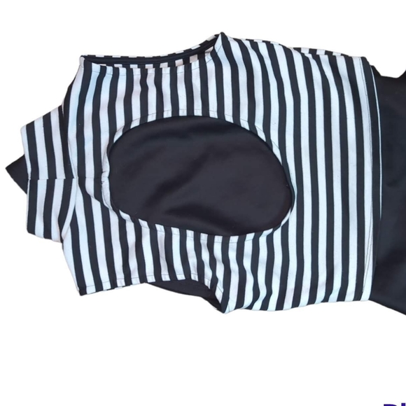 Striped crop top, paired with a solid bl - Picture 4 of 4